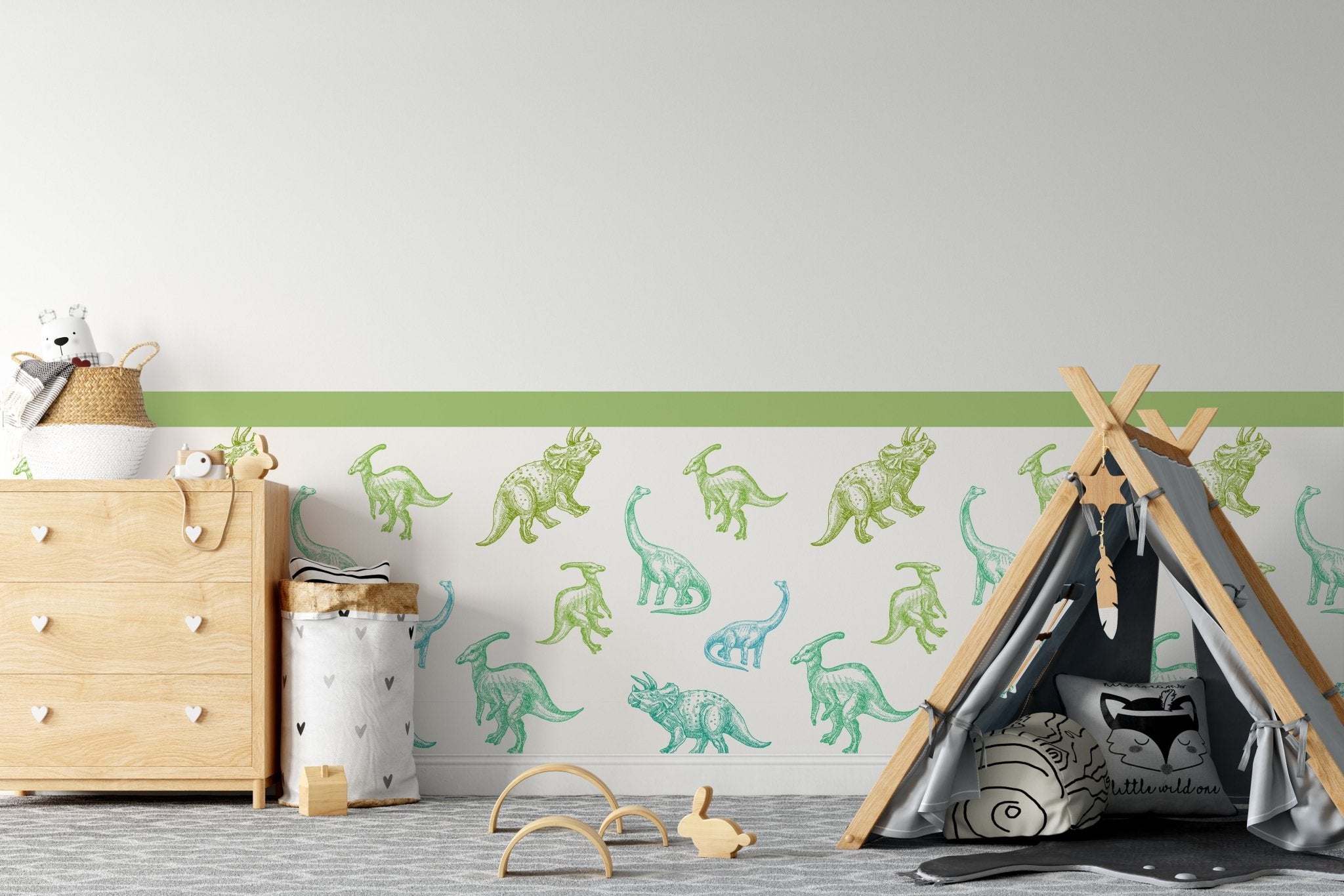 Halfwall Green Dinosaur Pattern – Wall Decal (Home Decor Decals) — removable wall decal by Tiny Tale Prints