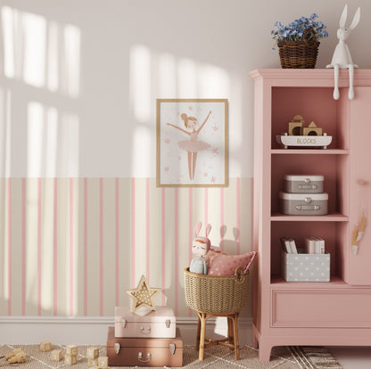 Halfwall Pinstripe Pink – Wall Decal (Home Decor Decals) — removable wall decal by Tiny Tale Prints