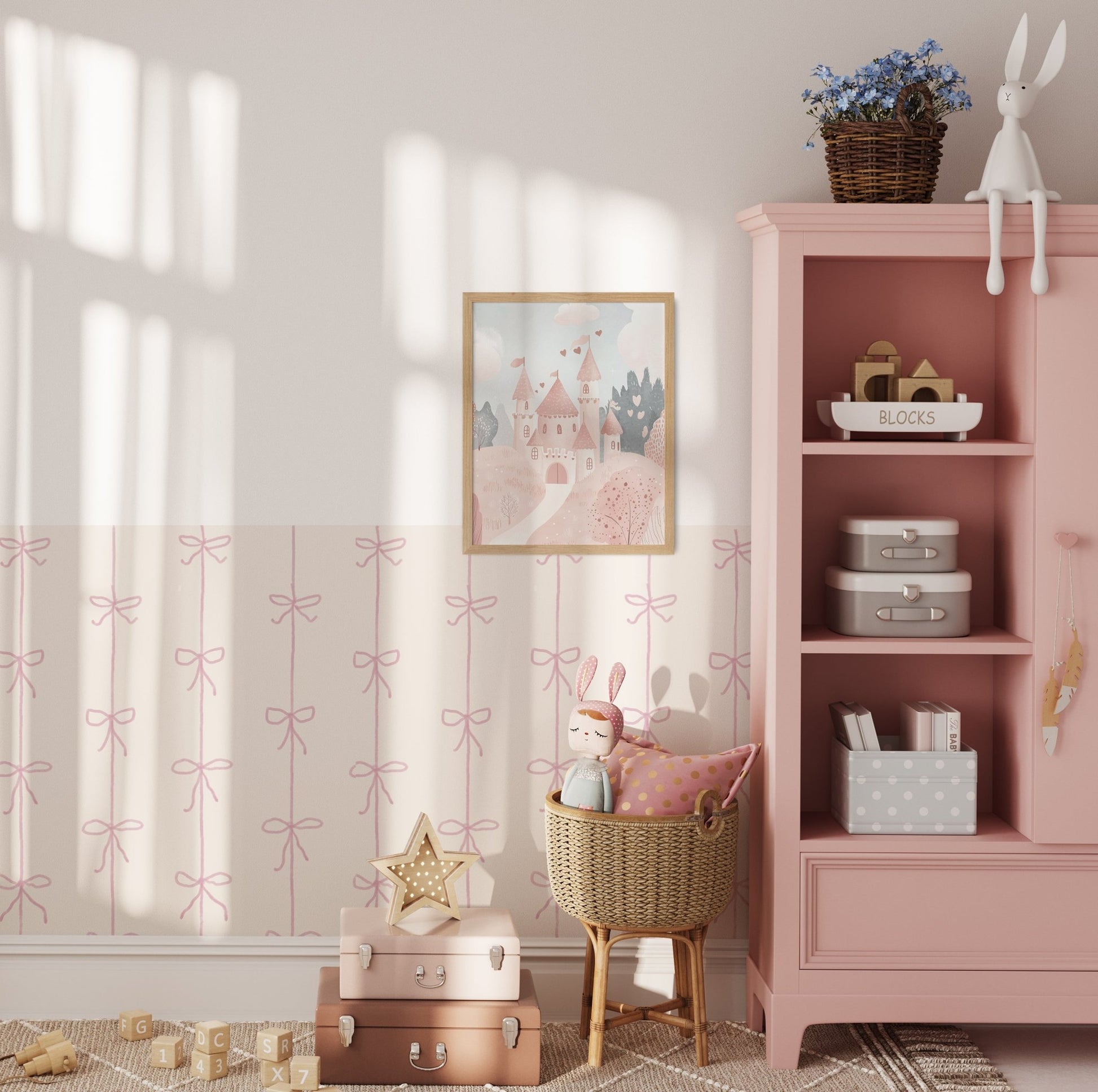 Halfwall Ribbon Pink – Wall Decal (Home Decor Decals) — removable wall decal by Tiny Tale Prints