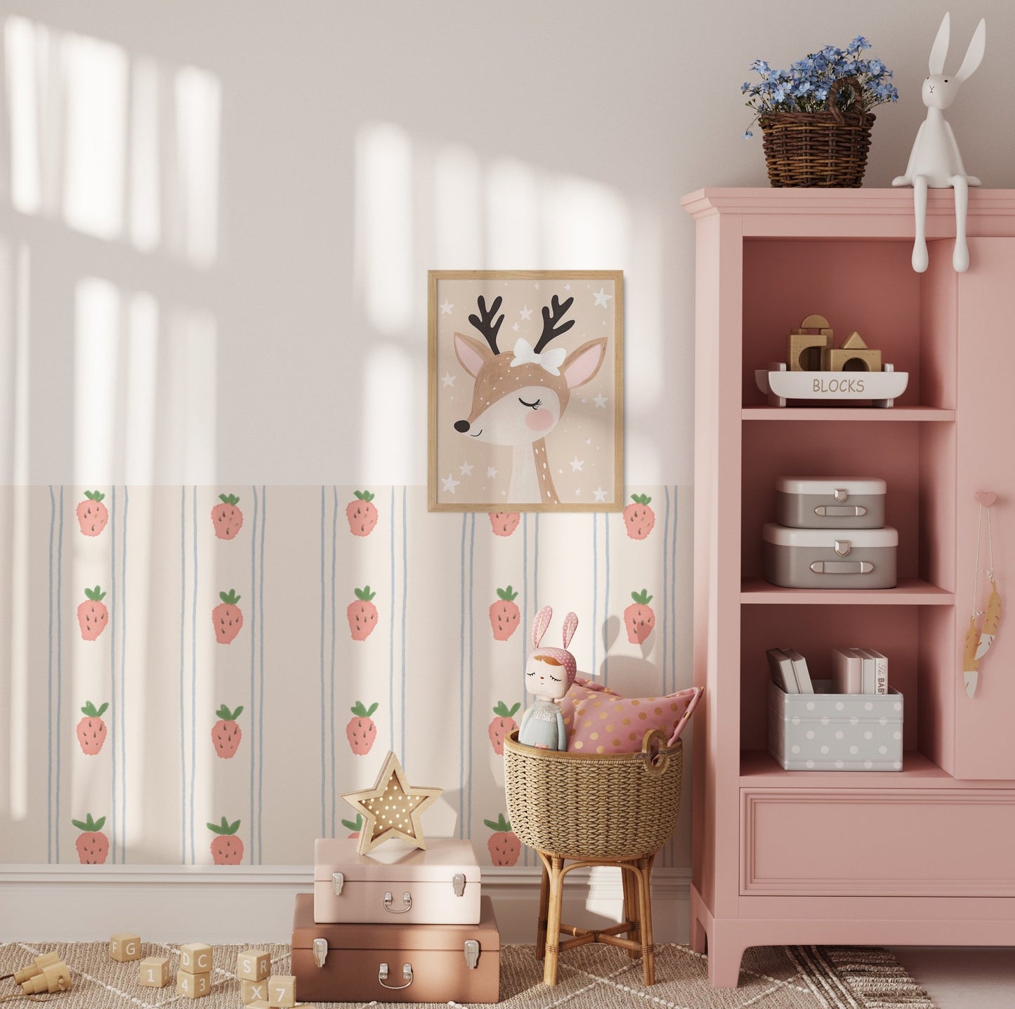 Halfwall Strawberry Red – Wall Decal (Home Decor Decals) — removable wall decal by Tiny Tale Prints