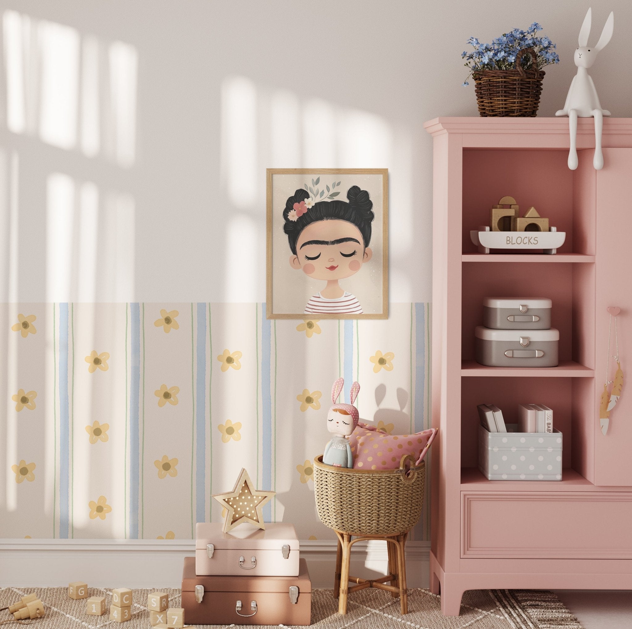 Halfwall Stripe Flower – Wall Decal (Home Decor Decals) — removable wall decal by Tiny Tale Prints