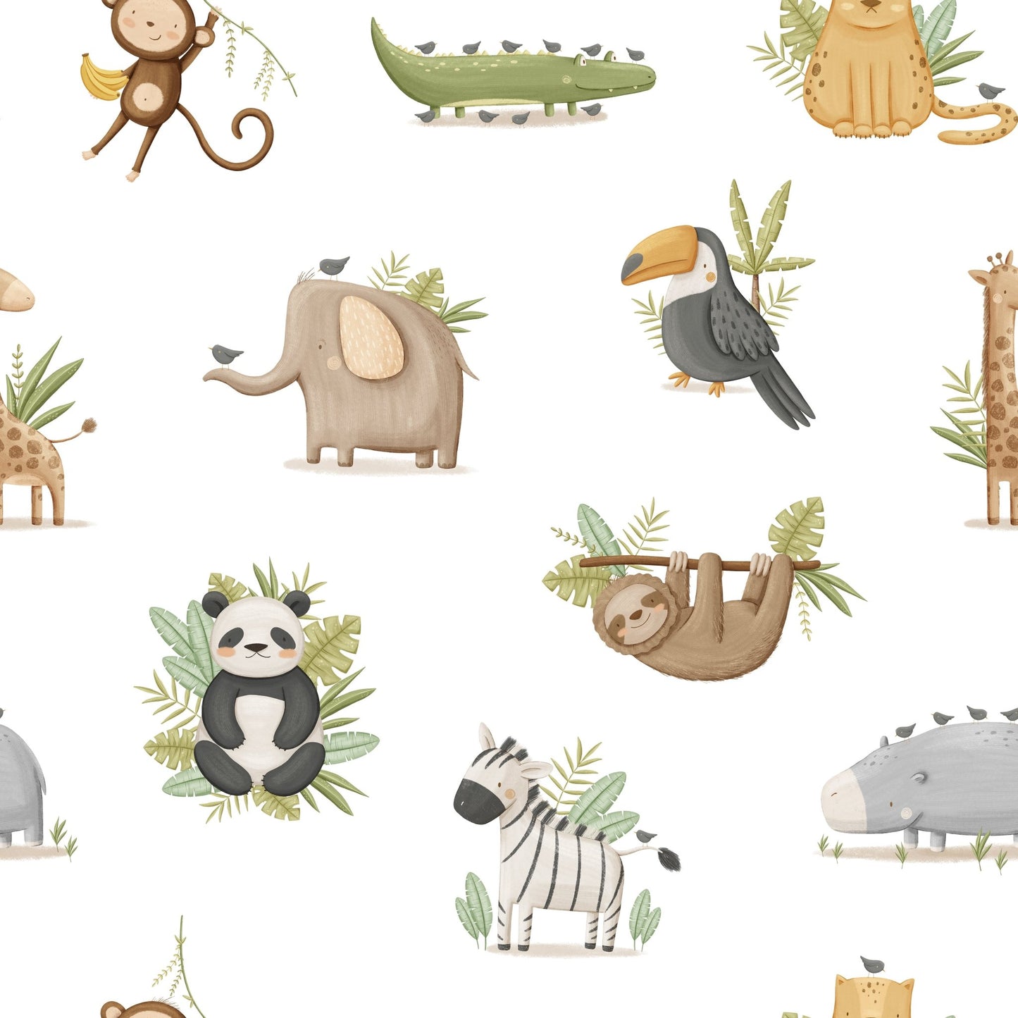 Leafy Safari Buddies — Half - Wall (Half - Wall Decal) — removable wall decal by Tiny Tale Prints