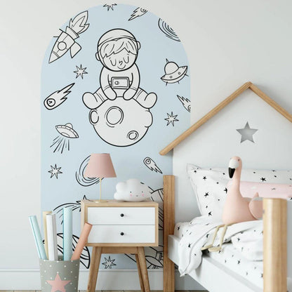 Little Blue Astronaut — Arch Wall Decal (Home Decor Decals) — removable wall decal by Tiny Tale Prints.