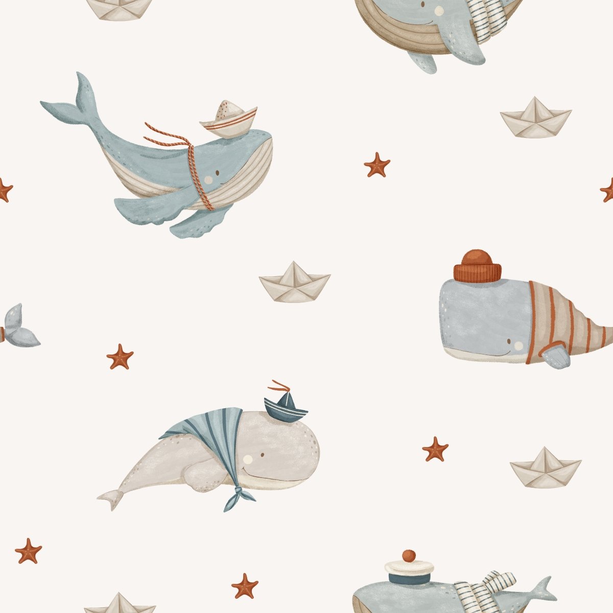 Little Mariner Whale — Half Wall Decal (Half - Wall Decal) — removable wall decal by Tiny Tale Prints