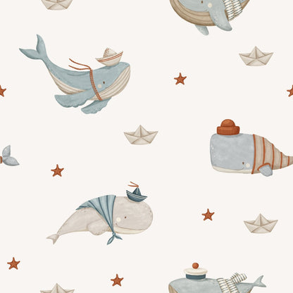 Little Mariner Whale — Half Wall Decal (Half - Wall Decal) — removable wall decal by Tiny Tale Prints