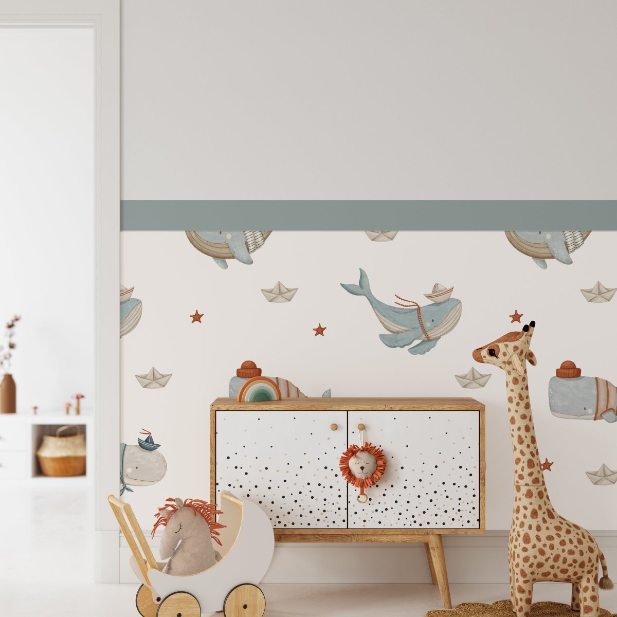 Little Mariner Whale — Half Wall Decal (Half - Wall Decal) — removable wall decal by Tiny Tale Prints