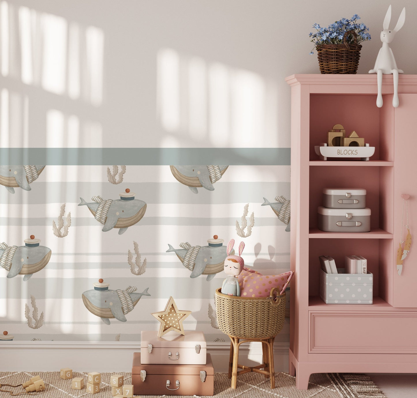 Ocean Hush Whale — Half Wall Decal (Half - Wall Decal) — removable wall decal by Tiny Tale Prints