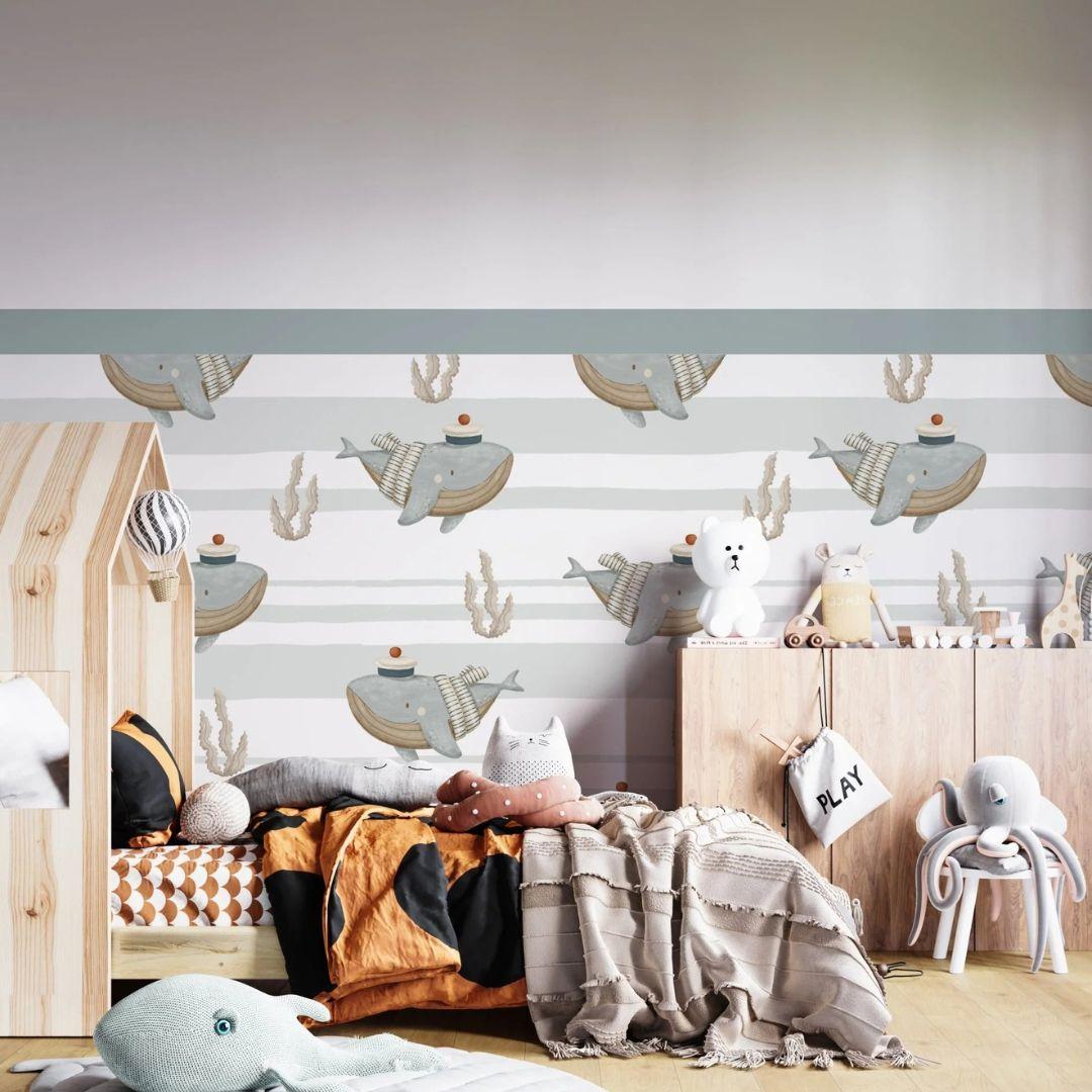 Ocean Hush Whale — Half Wall Decal (Home Decor Decals) — removable wall decal by Tiny Tale Prints.