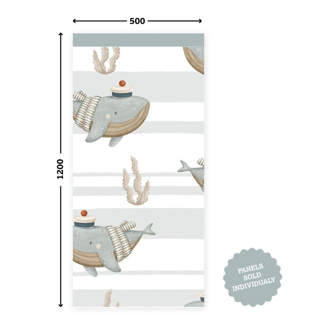 Ocean Hush Whale — Half Wall Decal (Home Decor Decals) — removable wall decal by Tiny Tale Prints.