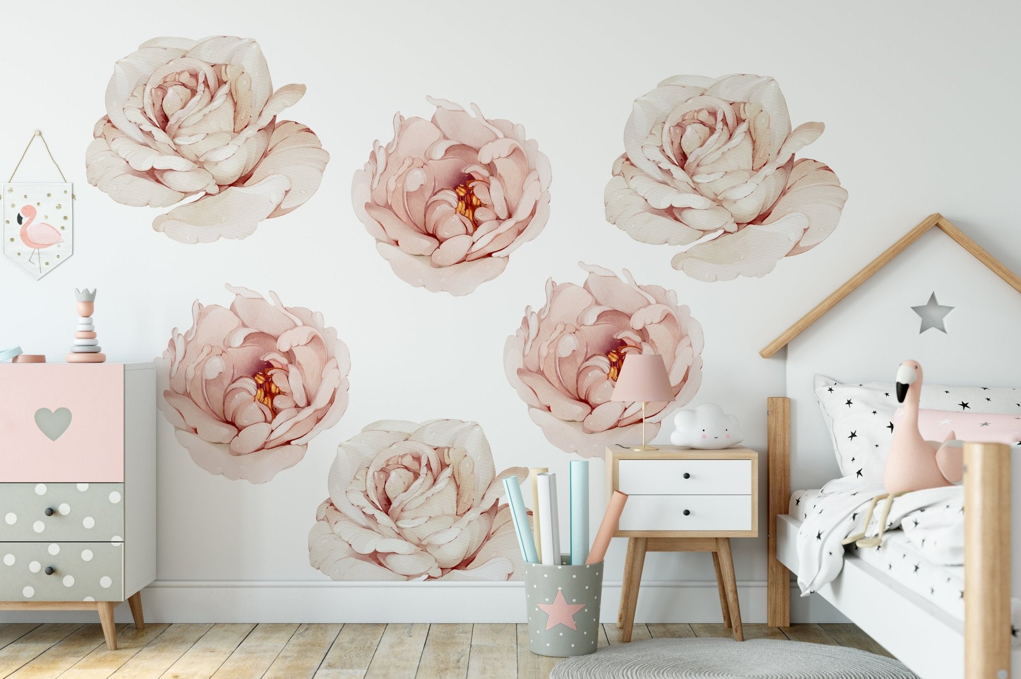 Pastel Pink Rose Meadow — Wall Decal (Home Decor Decals) — removable wall decal by Tiny Tale Prints