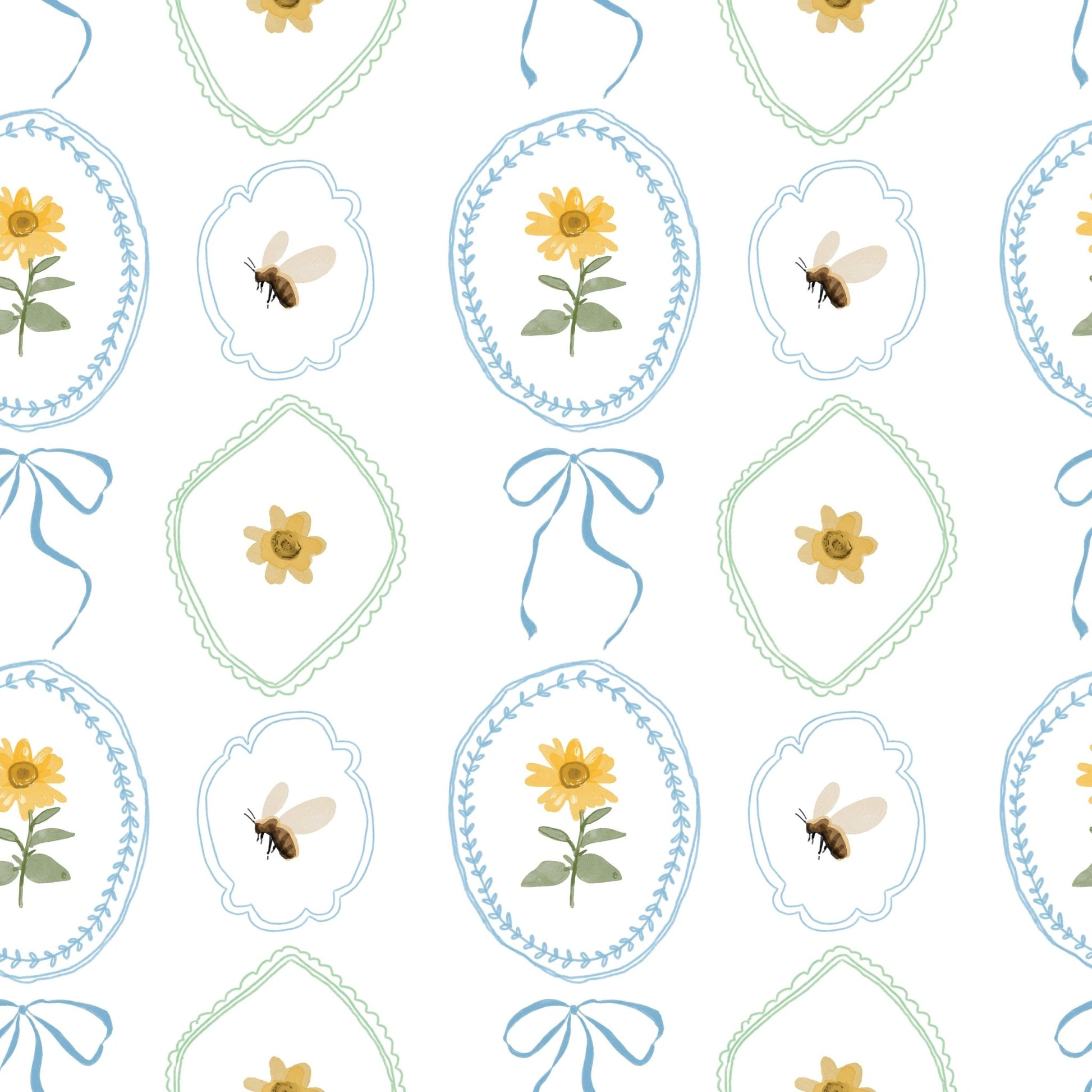 Petal & Honey Bee — Half Wall Decal (Half - Wall Decal) — removable wall decal by Tiny Tale Prints