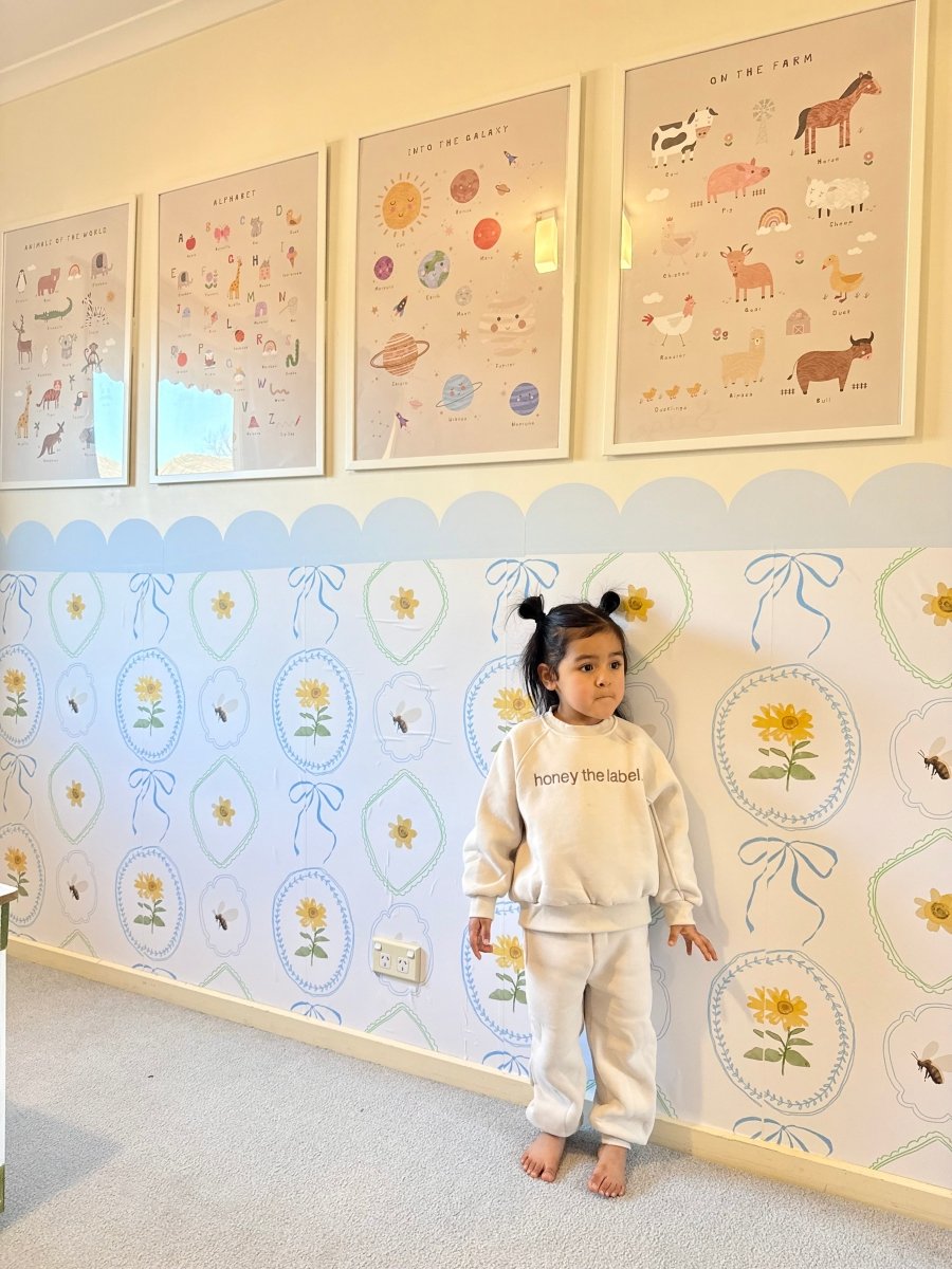 Petal & Honey Bee — Half Wall Decal (Home Decor Decals) — removable wall decal by Tiny Tale Prints.