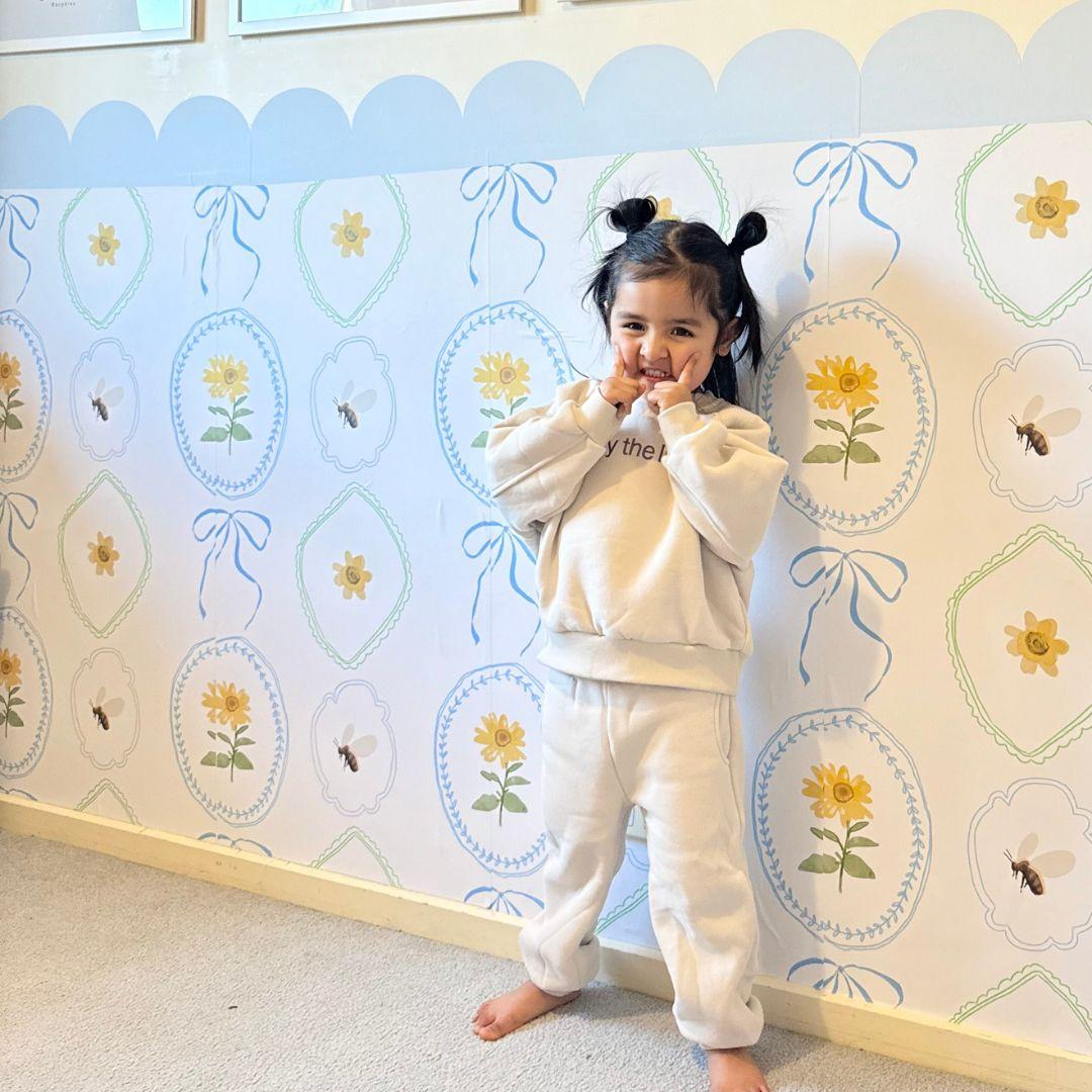 Petal & Honey Bee — Half Wall Decal (Home Decor Decals) — removable wall decal by Tiny Tale Prints.