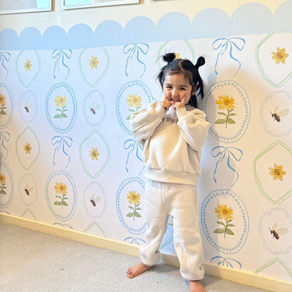 Petal & Honey Bee — Half Wall Decal (Home Decor Decals) — removable wall decal by Tiny Tale Prints.