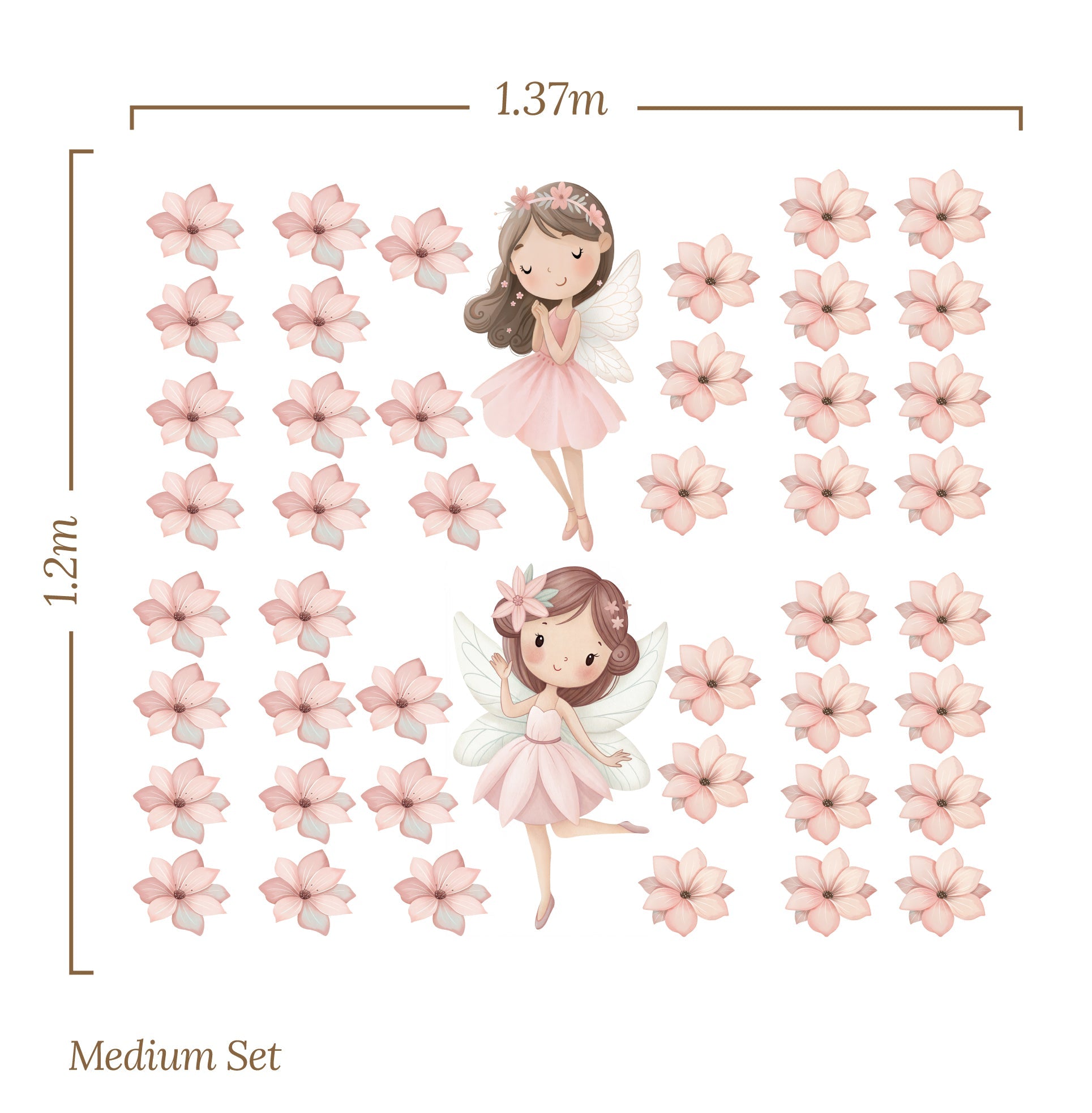 Pink Petal Fairy Friends — Wall Decal (Home Decor Decals) — removable wall decal by Tiny Tale Prints