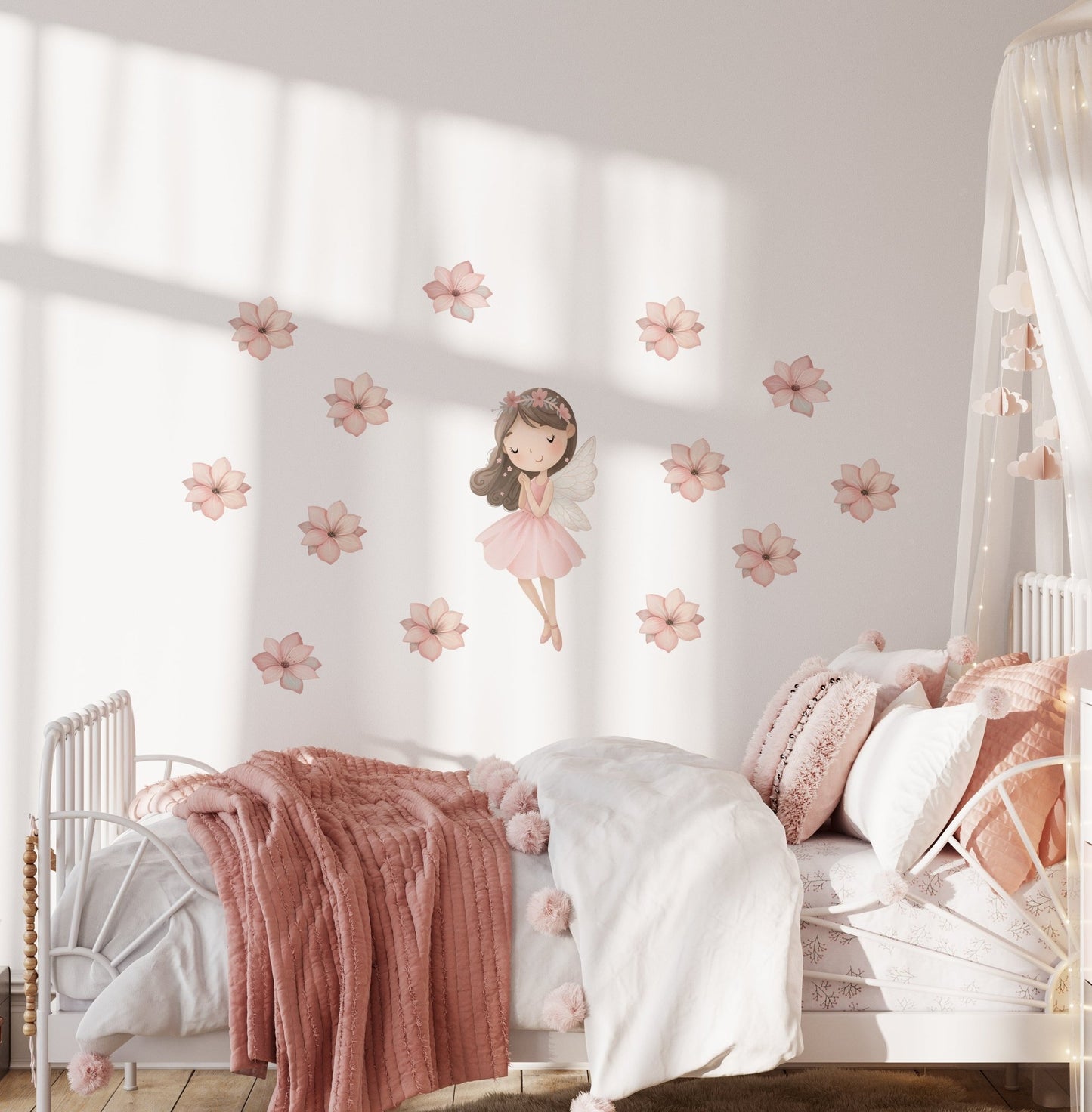 Pink Petal Fairy Friends — Wall Decal (Home Decor Decals) — removable wall decal by Tiny Tale Prints