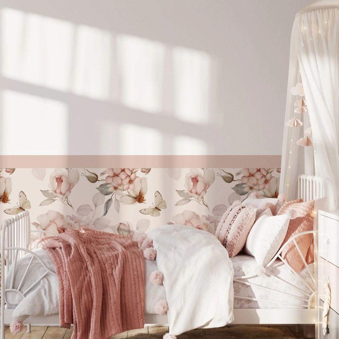 Rosy Flutter — Half Wall Decal (Home Decor Decals) — removable wall decal by Tiny Tale Prints.