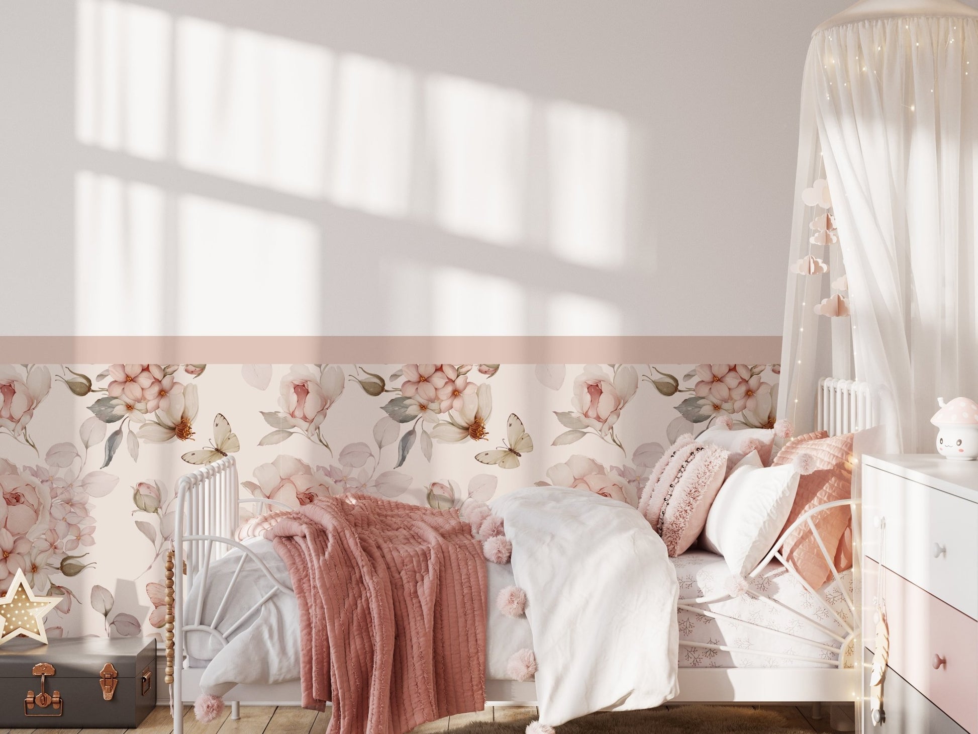 Rosy Flutter Half - Wall — Wall Decal (Half - Wall Decal) — removable wall decal by Tiny Tale Prints