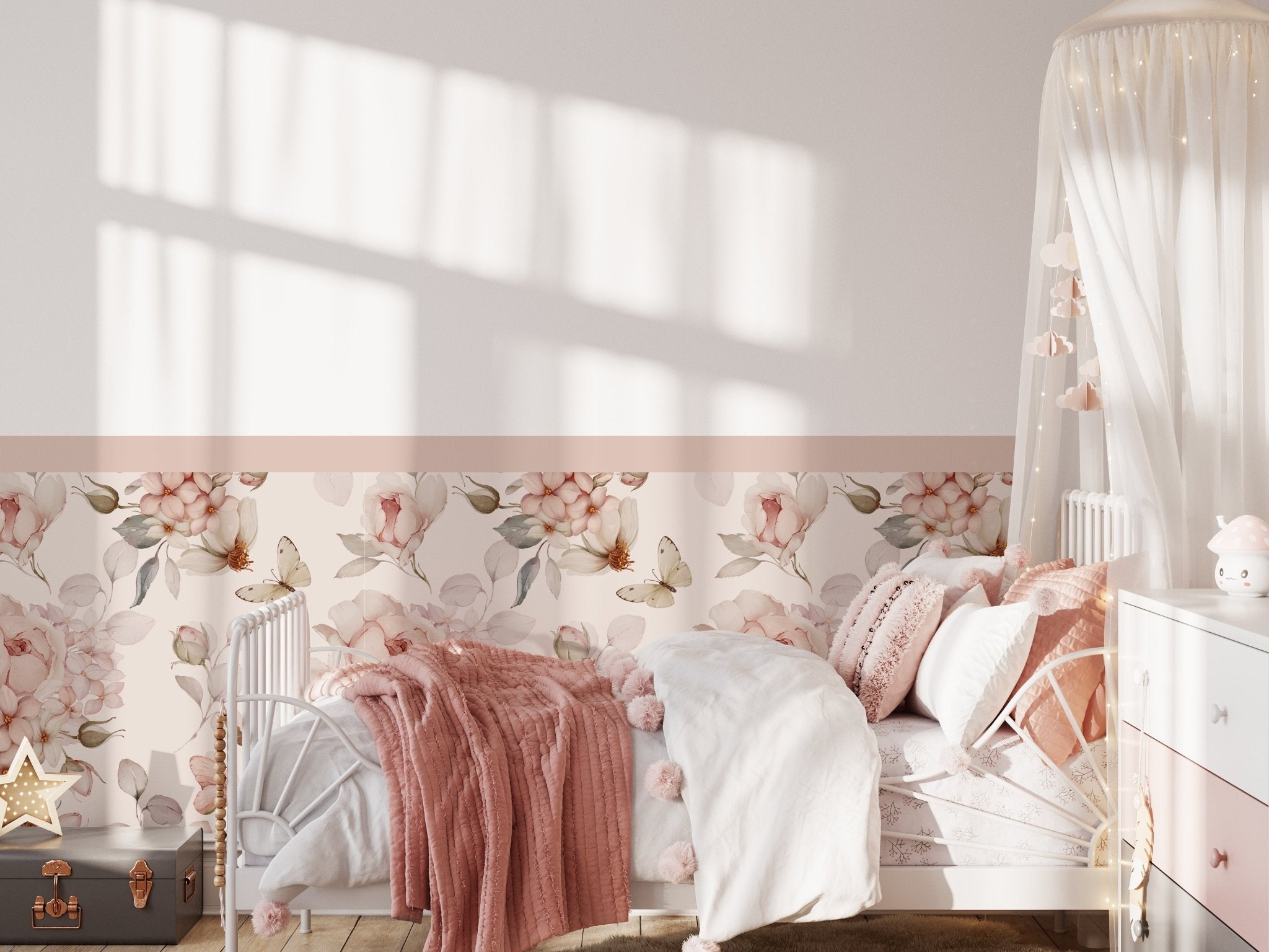 Rosy Flutter Half - Wall — Wall Decal (Half - Wall Decal) — removable wall decal by Tiny Tale Prints