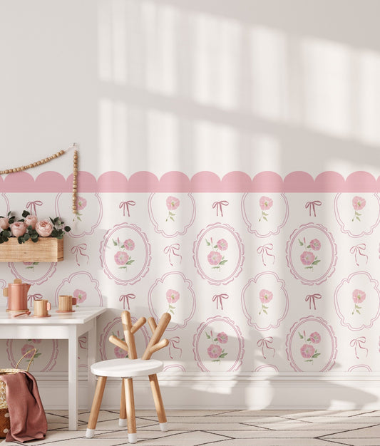 Rosy Ribbon Meadow — Half - Wall Decal (Half - Wall Decal) — removable wall decal by Tiny Tale Prints