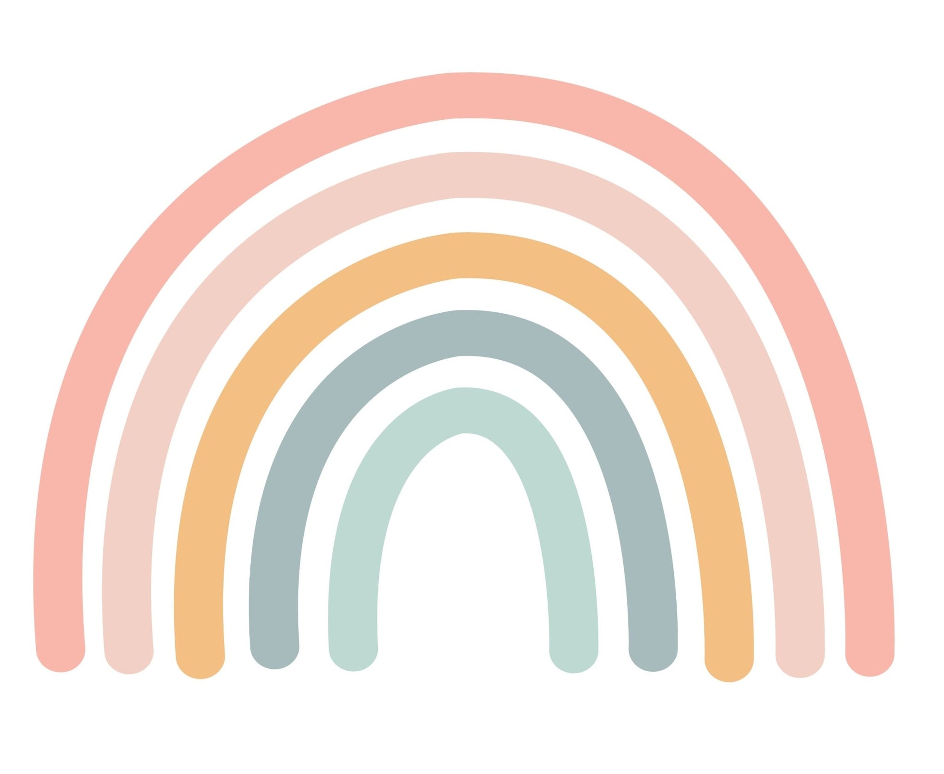 Large pastel rainbow wall decal behind a kids' study desk with wooden bookshelf — Tiny Tale Prints