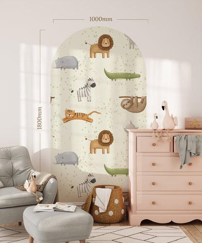 Sage Safari Friends — Arch Wall Decal (Arch Wall Decal) — removable wall decal by Tiny Tale Prints