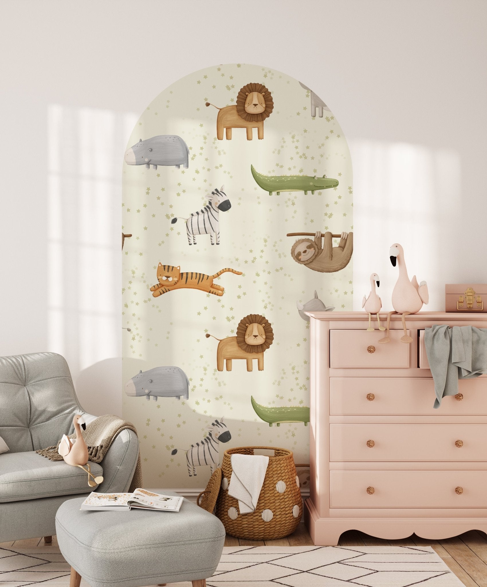 Sage Safari Friends — Arch Wall Decal (Arch Wall Decal) — removable wall decal by Tiny Tale Prints