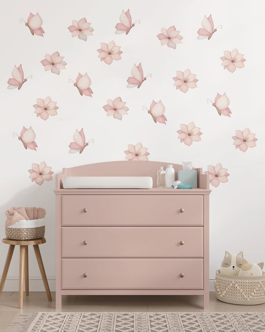 Small Butterfly Flower – Wall Decal (Home Decor Decals) — removable wall decal by Tiny Tale Prints