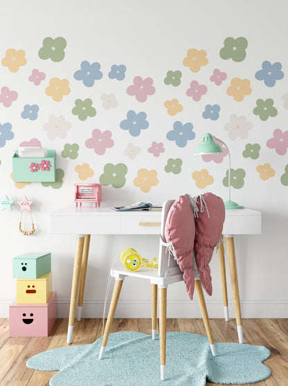 Small Flower Blue Pink Yellow – Wall Decal (Home Decor Decals) — removable wall decal by Tiny Tale Prints