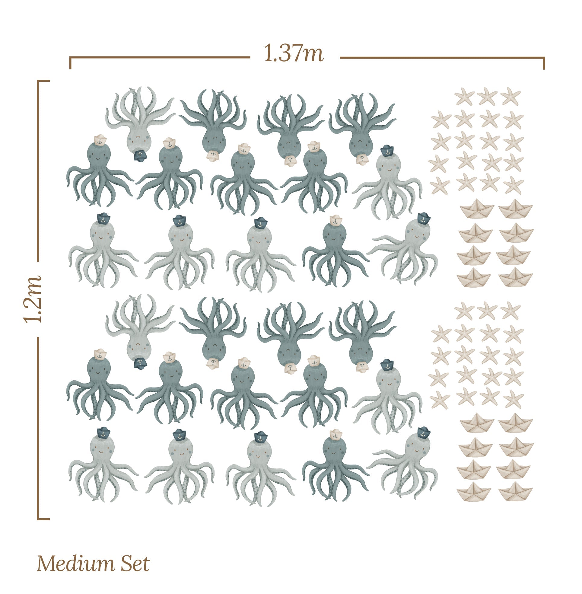 small Octopus starfish paper sailboat (Home Decor Decals) — removable wall decal by Tiny Tale Prints