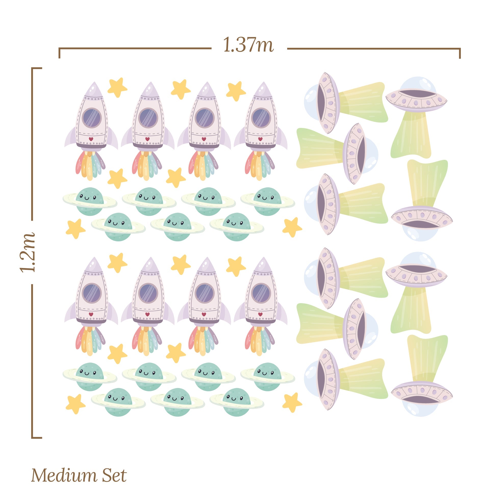 Small Spaceship Rocket Planets Stars (Home Decor Decals) — removable wall decal by Tiny Tale Prints