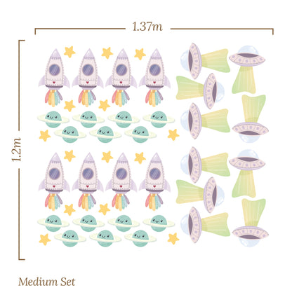 Small Spaceship Rocket Planets Stars (Home Decor Decals) — removable wall decal by Tiny Tale Prints