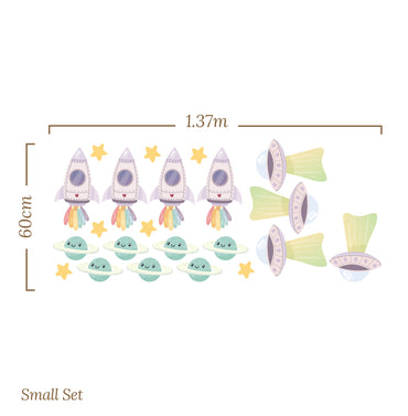 Small Spaceship Rocket Planets Stars (Home Decor Decals) — removable wall decal by Tiny Tale Prints
