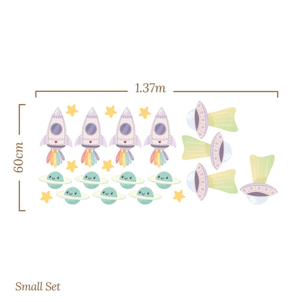 Small Spaceship Rocket Planets Stars (Home Decor Decals) — removable wall decal by Tiny Tale Prints