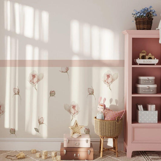 Soft Petal Drift — Half Wall Decal (Home Decor Decals) — removable wall decal by Tiny Tale Prints.