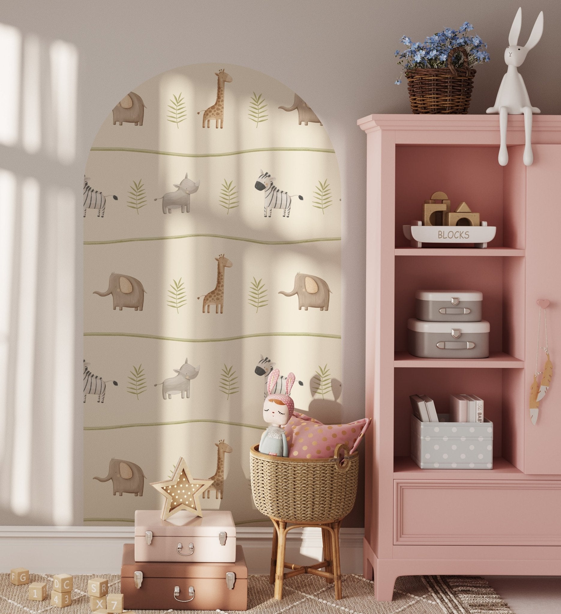 Soft Safari Zoo — Arch Wall Decal (Arch Wall Decal) — removable wall decal by Tiny Tale Prints