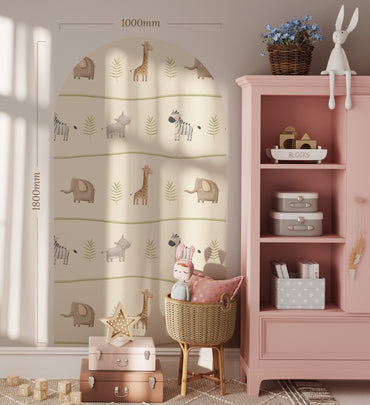 Soft Safari Zoo — Arch Wall Decal (Arch Wall Decal) — removable wall decal by Tiny Tale Prints