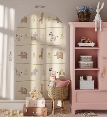 Soft Safari Zoo — Arch Wall Decal (Arch Wall Decal) — removable wall decal by Tiny Tale Prints