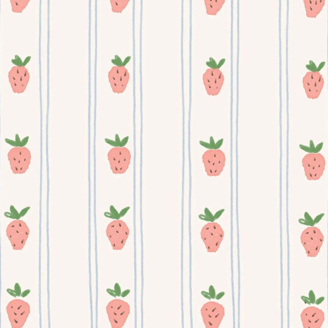 Strawberry Picnic Stripe — Half Wall Decal (Home Decor Decals) — removable wall decal by Tiny Tale Prints.