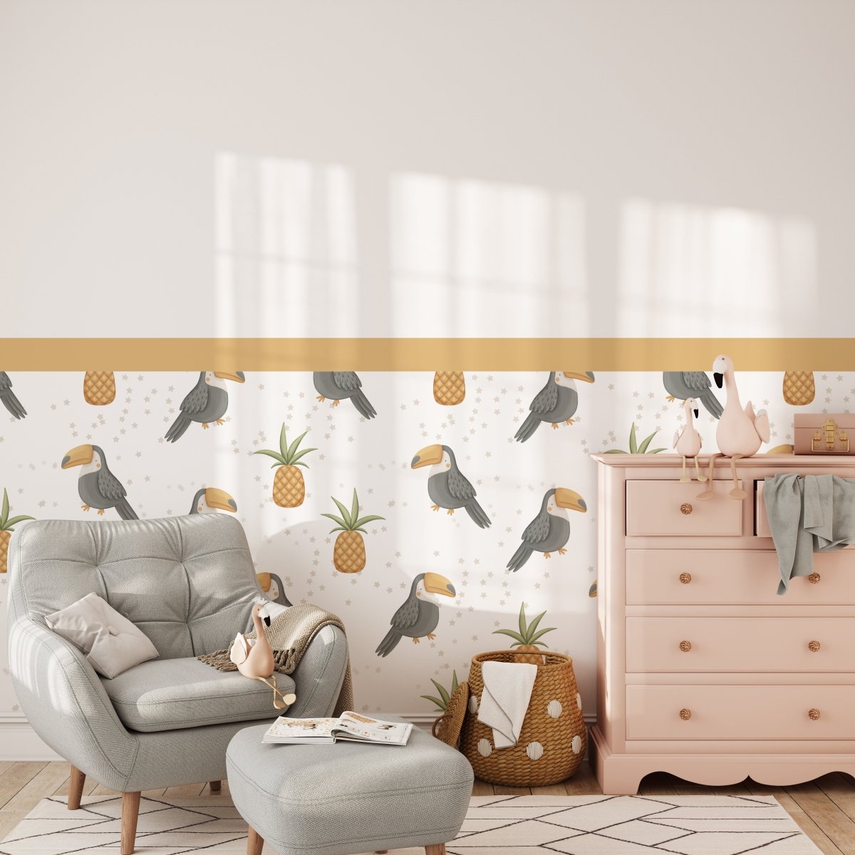 Toucan & Pineapple Party — Half - Wall Decal (Half - Wall Decal) — removable wall decal by Tiny Tale Prints