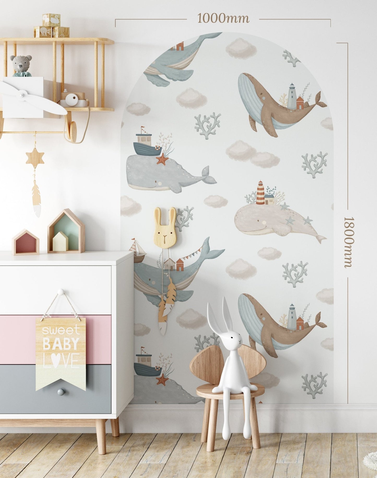 Whale Song Sea — Arch Wall Decal (Arch Wall Decal) — removable wall decal by Tiny Tale Prints