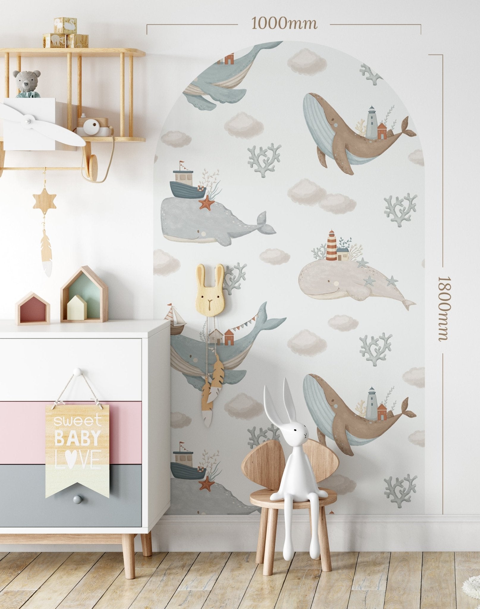 Whale Song Sea — Arch Wall Decal (Arch Wall Decal) — removable wall decal by Tiny Tale Prints