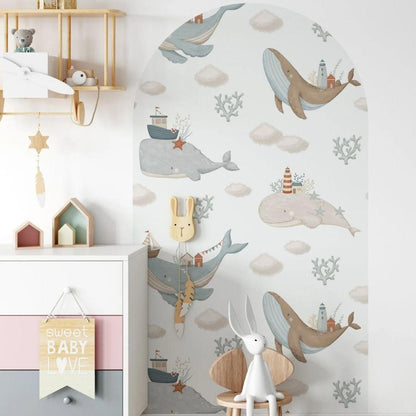 Whale Song Sea — Arch Wall Decal (Home Decor Decals) — removable wall decal by Tiny Tale Prints.