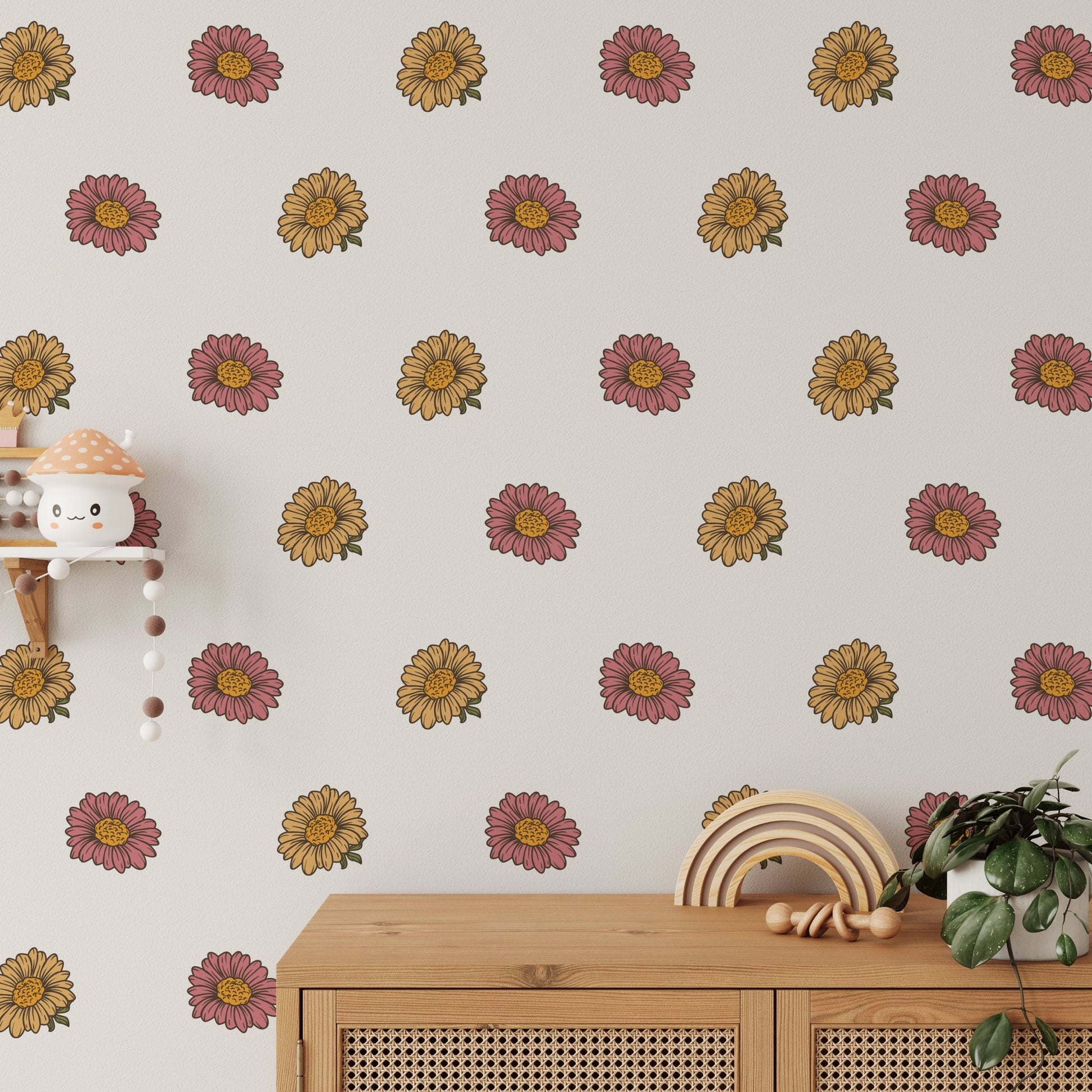 Yellow Retro Daisy — Wall Decal (Home Decor Decals) — removable wall decal by Tiny Tale Prints