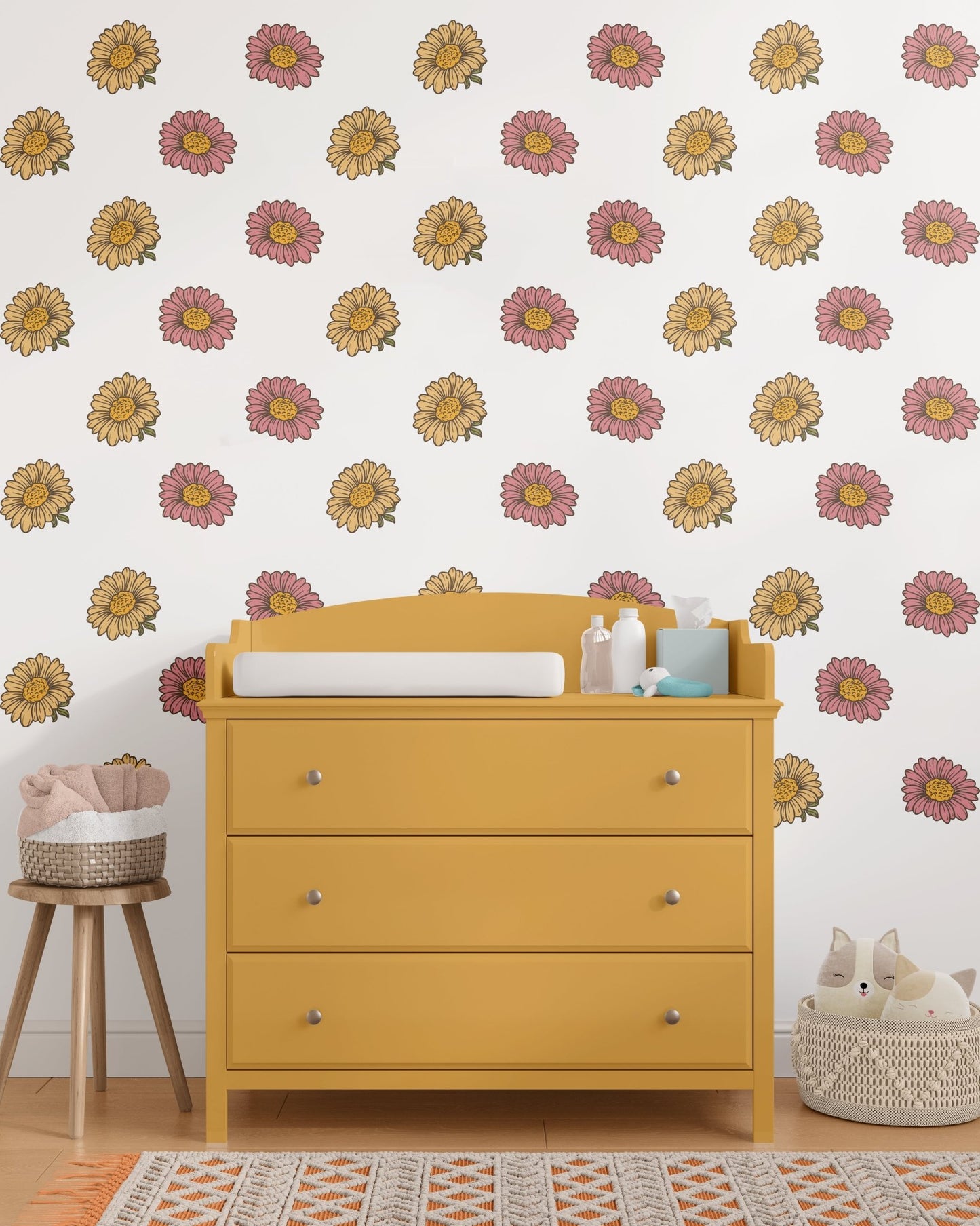 Yellow Retro Daisy — Wall Decal (Home Decor Decals) — removable wall decal by Tiny Tale Prints